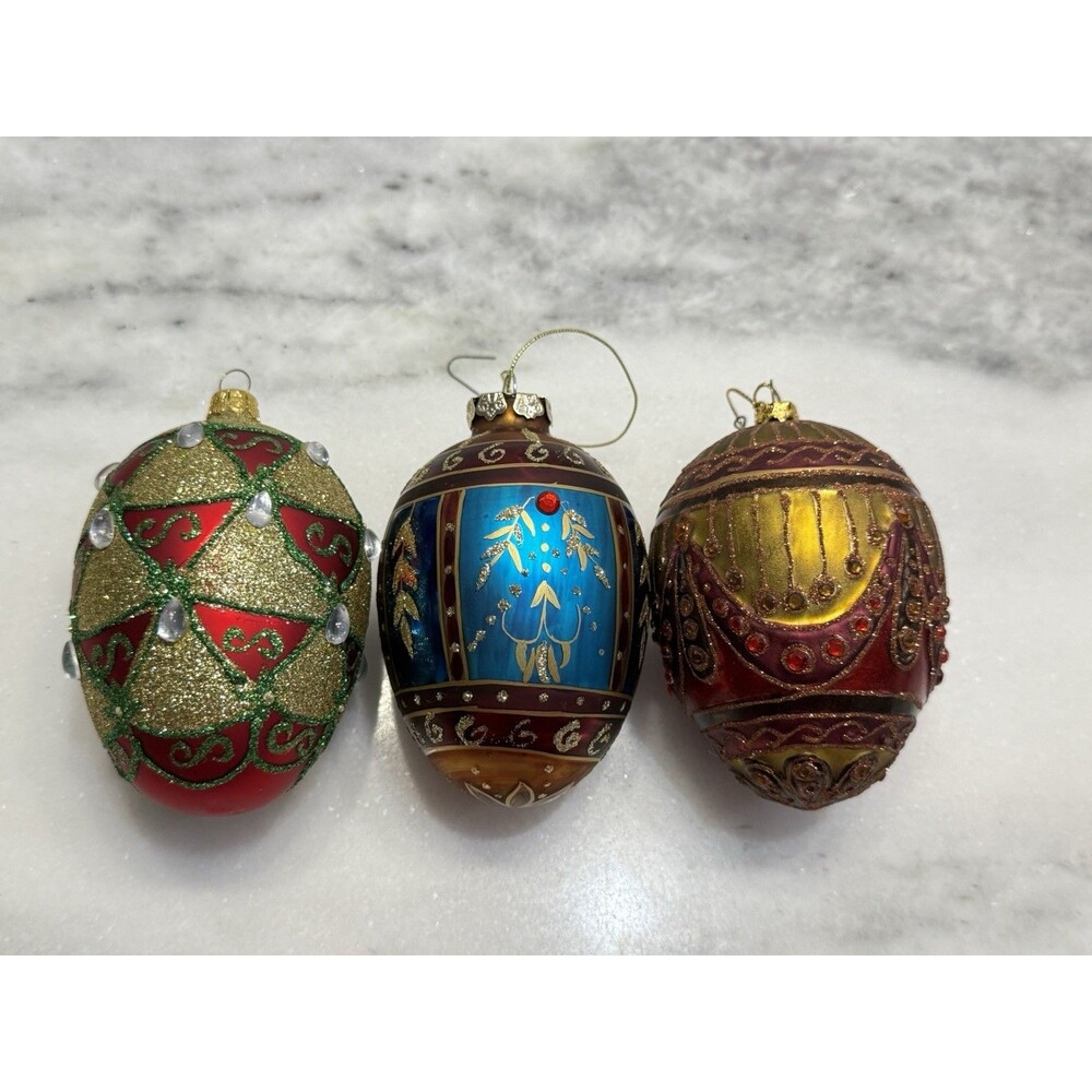 Vtg Joan Rivers Classics Russian Faberge Inspired 3 Christmas Egg Ornaments 2009